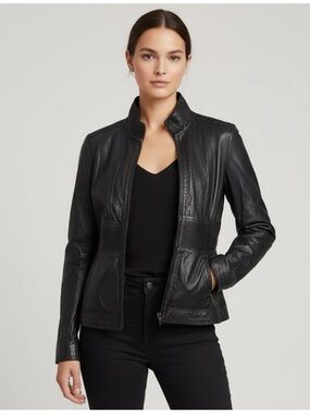 Alpinestars by Denise Focil Black Soft Lambskin Leather Moto Jacket Sz Small